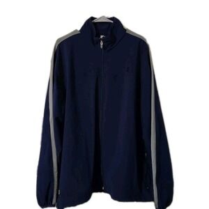 Starter Mens XL Dark Navy Blue Track Jacket Long Sleeve Zip Up Striped Pockets